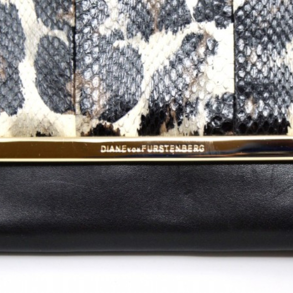 Dvf white leopard and black oversized clutch NWT